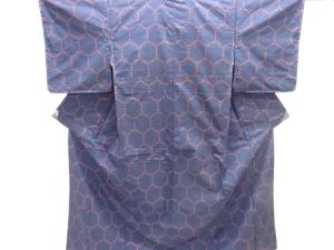 井桁・亀甲模様織り出し手織り紬着物